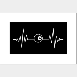 Ecg Heartbeat Graphic Billiards Player Pool Snooker Cue Posters and Art